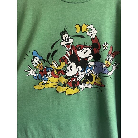 Walt Disney 90’s Vintage T-shirt Mens 50% Cotton 2XL Green Tee Mickey & Friends - Picture 2 of 5